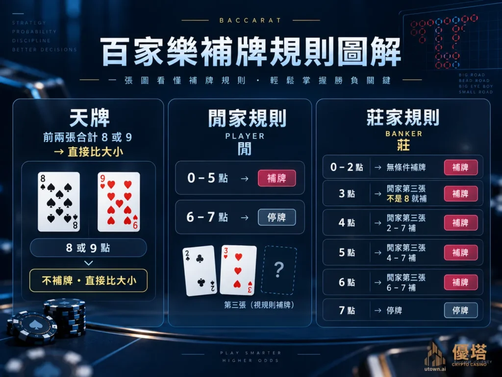 百家樂補牌規則莊家閒家第三張牌判斷表
